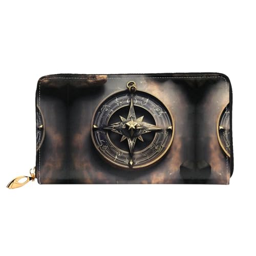 PHAYAH Magical Design Damen Geldbörse mit nordischem Runen-Kompass-Muster, Leder, Kreditkartenhalter, Clutch, lang, Damen von PHAYAH