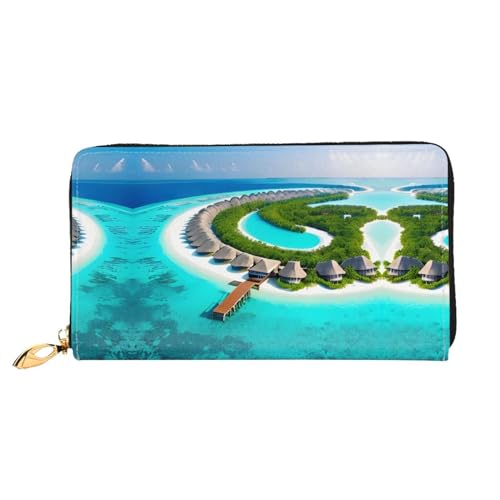 PHAYAH Malediven Landschaft Muster Geldbörse Damen Leder Geldbörse Kreditkartenetui Clutch Lang Damen Billfold von PHAYAH