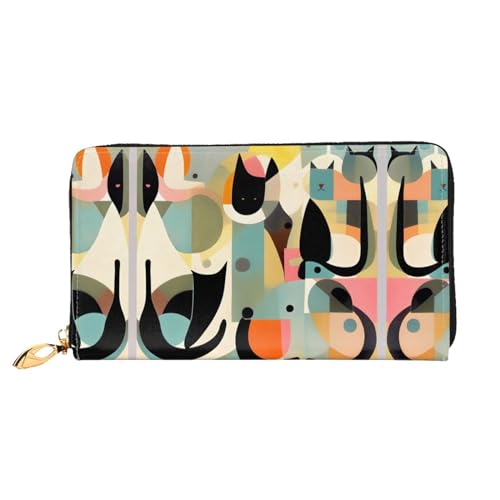 PHAYAH Mid-Century Damengeldbörse mit modernem Katzenmuster, lange Clutch, Reißverschluss, Leder, großes Fassungsvermögen, Kreditkartenetui von PHAYAH