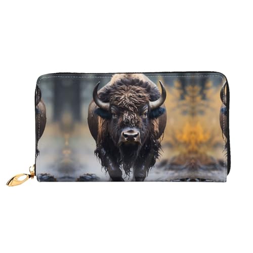 PHAYAH Nordamerikanisches Bison Muster Geldbörse Damen Leder Geldbörse Kreditkartenetui Clutch Lang Damen Billfold von PHAYAH
