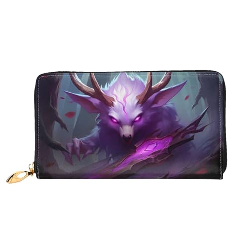 PHAYAH Purple Eyed Beast Pattern Damen Geldbörse Lange Clutch Reißverschluss Rund Reise Leder Geldbörse Große Kapazität Kreditkartenetui von PHAYAH