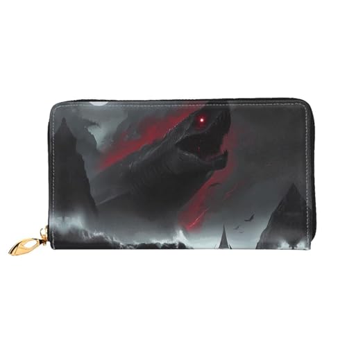 PHAYAH Riesige Hai im Meer Muster Damen Geldbörse Lange Clutch Reißverschluss Rund Reise Leder Geldbörse Große Kapazität Kreditkartenetui von PHAYAH