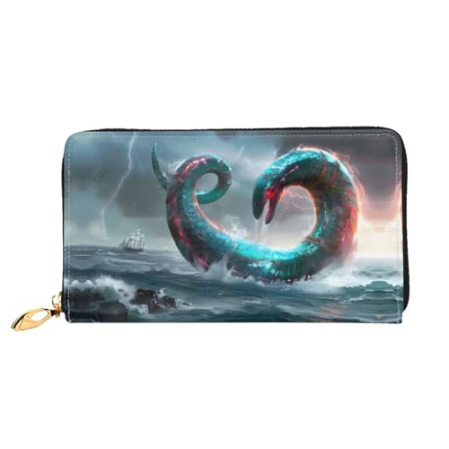 PHAYAH Riesige Schlange im Meer Muster Damen Geldbörse Lange Clutch Reißverschluss Rund Reise Leder Geldbörse Große Kapazität Kreditkartenetui von PHAYAH