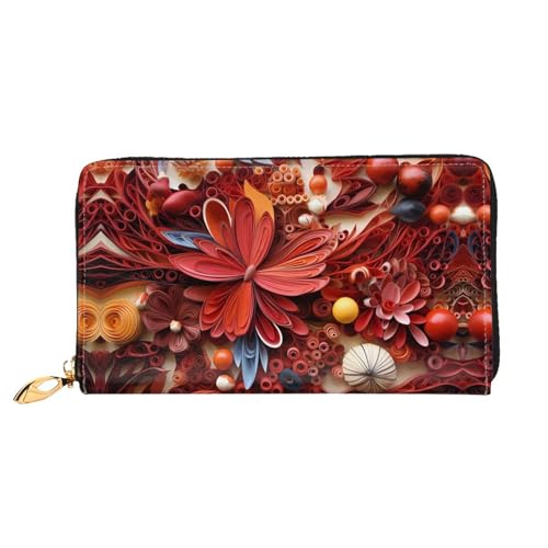 PHAYAH Rotes Papier Blumenmuster Geldbörse Damen Leder Geldbörse Kreditkartenetui Clutch Lang Damen Billfold von PHAYAH