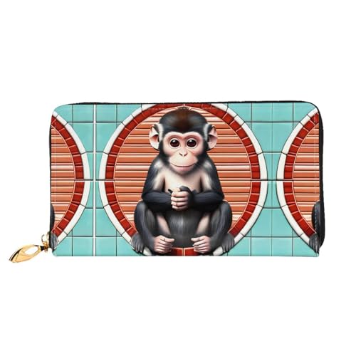 PHAYAH The Silent Monkey Pattern Damen Geldbörse Lange Clutch Reißverschluss Rund Reise Leder Geldbörse Große Kapazität Kreditkartenetui von PHAYAH