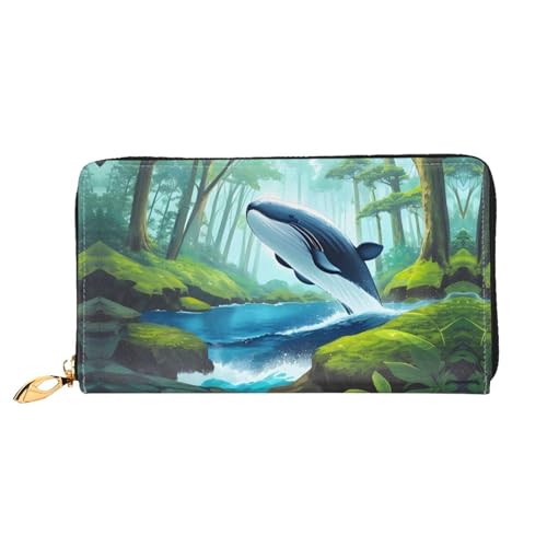 PHAYAH Wal-Schwimmender im Wald Muster Geldbörse Damen Leder Geldbörse Kreditkartenetui Clutch Lang Damen Billfold von PHAYAH