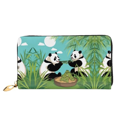 PHAYAH Zwei süße große Pandas-Muster Damen Geldbörse Lange Clutch Reißverschluss Rundum Reise Leder Geldbörse Große Kapazität Kreditkartenetui von PHAYAH