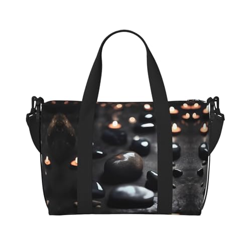 Phayah Black Mystery Heart Stone Reisetasche, Sporttasche, Turnbeutel, Schultertasche, Wochenendtasche, Übernachtungstasche für Damen, Schwarz, Einheitsgröße, Schwarz, One Size von PHAYAH