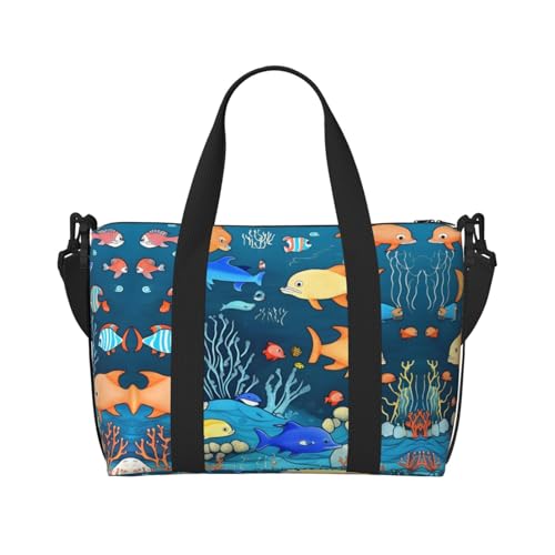 Phayah Blaue Underwater World of Fish Weekender-Tasche für Damen, Reisetasche, Übernachtung, Wochenendtasche, Sport, Fitnessstudio, Tragetasche, Crossbody-Tasche von PHAYAH