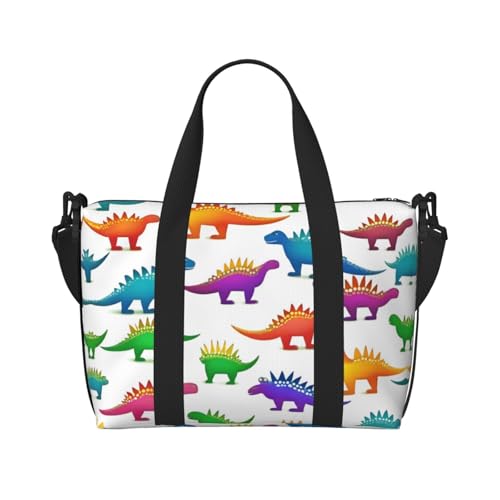 Phayah Bunte Dinosaurier-Reisetasche, Sporttasche, Sporttasche, Schultertasche, Wochenendtasche, Übernachtungstasche für Damen, Schwarz , Einheitsgröße von PHAYAH