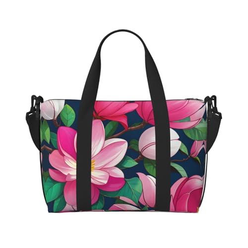 Phayah Bunte Magnolien-Reisetasche, Sporttasche, Turnbeutel, Schultertasche, Wochenendtasche, Übernachtungstasche für Damen, Schwarz , Einheitsgröße von PHAYAH