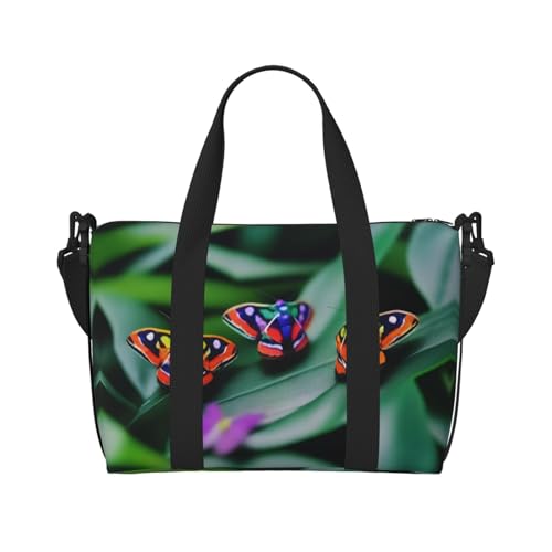 Phayah Bunte Motten-Reisetasche, Sporttasche, Turnbeutel, Schultertasche, Wochenendtasche, Übernachtungstasche für Damen, Schwarz , Einheitsgröße von PHAYAH