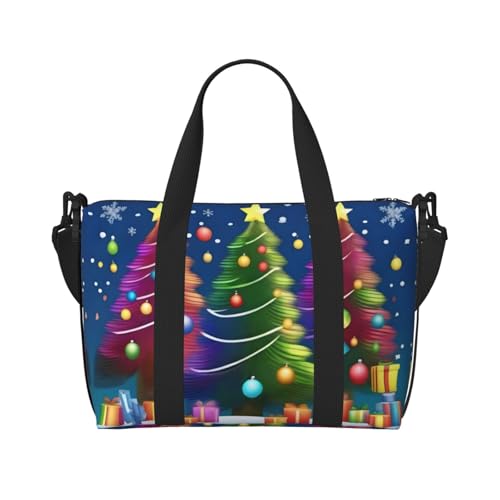 Phayah Bunte Weihnachts-Reisetasche, Sporttasche, Sporttasche, Schultertasche, Wochenendtasche, Übernachtungstasche für Damen, Schwarz , Einheitsgröße von PHAYAH