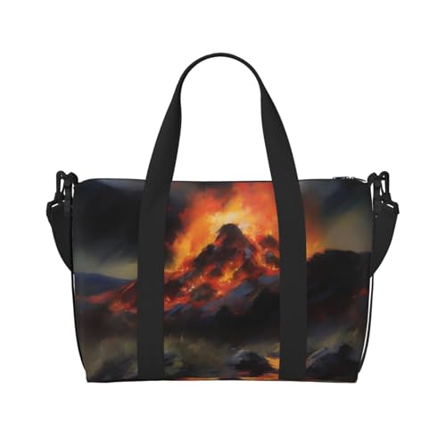 Phayah Crater Eruption Reisetasche, Sporttasche, Turnbeutel, Schultertasche, Wochenendtasche, Übernachtungstasche für Damen, Schwarz , Einheitsgröße von PHAYAH