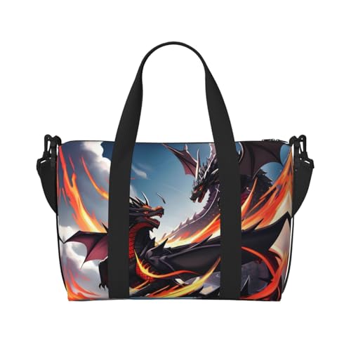 Phayah Double Dragon Battle Reisetasche, Sporttasche, Turnbeutel, Schultertasche, Wochenendtasche, Übernachtungstasche für Damen, Schwarz , Einheitsgröße von PHAYAH