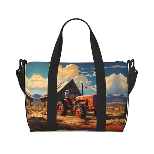 Phayah Farm Red Traktor Weekender Tasche für Damen, Reisetasche, Übernachtung, Wochenendtasche, Sport, Fitnessstudio, Tragetasche, Crossbody-Tasche von PHAYAH