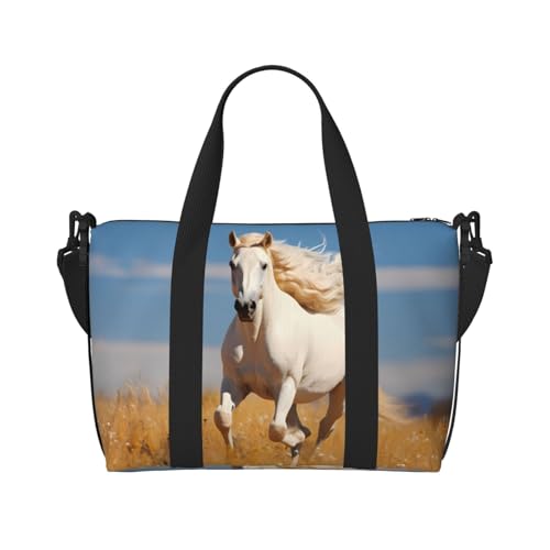 Phayah Galoppierender Hengst Reisetasche, Sporttasche, Turnbeutel, Schultertasche, Wochenendtasche, Übernachtungstasche für Damen, Schwarz , Einheitsgröße von PHAYAH