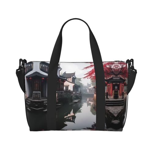 Phayah Gangnam-Stil Wasserstadt-Reisetasche, Sporttasche, Turnbeutel, Schultertasche, Wochenendtasche, Übernachtungstasche für Damen, Schwarz , Einheitsgröße von PHAYAH