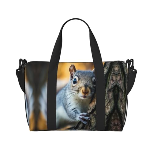 Phayah Graue Eichhörnchen-Reisetasche, Sporttasche, Turnbeutel, Schultertasche, Wochenendtasche, Übernachtungstasche für Damen, Schwarz , Einheitsgröße von PHAYAH