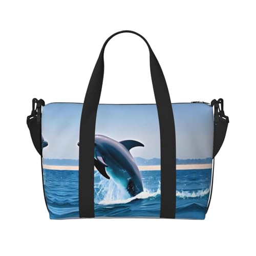 Phayah Jumping Up Delfin-Reisetasche, Sporttasche, Turnbeutel, Schultertasche, Wochenendtasche, Übernachtungstasche für Damen, Schwarz, Einheitsgröße, Schwarz, One Size von PHAYAH