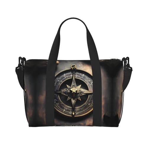 Phayah Magisches Design nordische Runen Kompass Reisetasche, Sporttasche, Turnbeutel, Schultertasche, Wochenendtasche, Übernachtungstasche für Damen, Schwarz, Einheitsgröße, Schwarz, One Size von PHAYAH