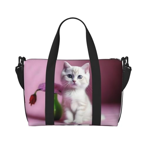 Phayah Pussycat Süße Cremige Reisetasche Sporttasche Turnbeutel Wochenend-Schultertasche für Damen, Schwarz, Einheitsgröße, schwarz, Talla única von PHAYAH