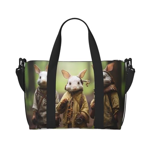 Phayah Reisetasche mit Kaninchen-Anthropomorphisierung, Sporttasche, Turnbeutel, Schultertasche, Wochenendtasche, Übernachtungstasche für Damen, Schwarz , Einheitsgröße von PHAYAH