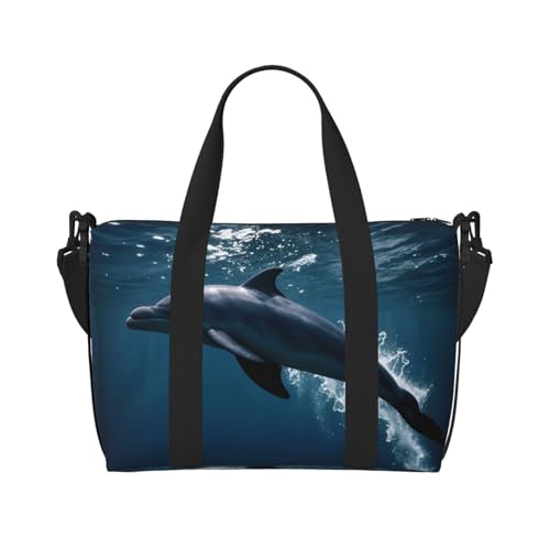 Phayah Reisetasche mit Meerestier-Delfin, Sporttasche, Turnbeutel, Schultertasche, Wochenendtasche, Übernachtungstasche für Damen, Schwarz , Einheitsgröße von PHAYAH
