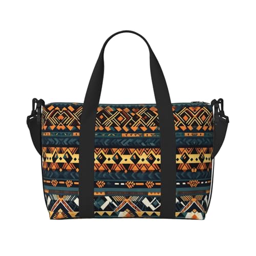 Phayah Reisetasche mit afrikanischer Stammesstruktur, ethnische Textur, Sporttasche, Turnbeutel, Schultertasche, Wochenendtasche, Übernachtungstasche für Damen, Schwarz, Einheitsgröße, Schwarz, One von PHAYAH