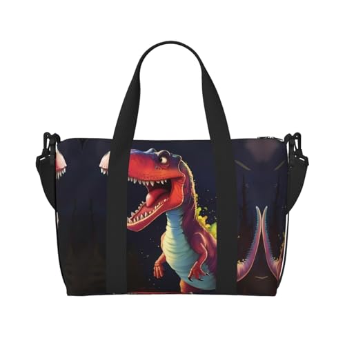 Phayah Reisetasche mit großem Mund und Dinosaurier-Motiv, Wochenendtasche, Übernachtung, Fitnessstudio, Tragetasche für Damen und Mädchen, Schultertasche, Workout, wasserabweisend, Schwarz, von PHAYAH