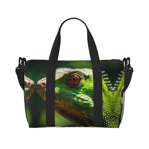 Phayah Rotäugige Chamäleon-Reisetasche, Sporttasche, Turnbeutel, Schultertasche, Wochenendtasche, Übernachtungstasche für Damen, Schwarz , Einheitsgröße von PHAYAH