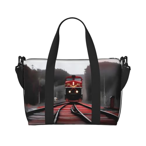 Phayah Rote Eisenbahn-Reisetasche, Sporttasche, Turnbeutel, Schultertasche, Wochenendtasche, Übernachtungstasche für Damen, Schwarz , Einheitsgröße von PHAYAH