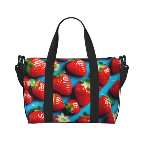 Phayah Rote Erdbeer-Reisetasche, Sporttasche, Turnbeutel, Schultertasche, Wochenendtasche, Übernachtungstasche für Damen, Schwarz , Einheitsgröße von PHAYAH