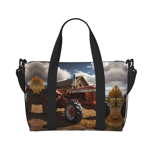 Phayah Rote Traktor-Reisetasche, Sporttasche, Turnbeutel, Schultertasche, Wochenendtasche, Übernachtungstasche für Damen, Schwarz, Einheitsgröße von PHAYAH