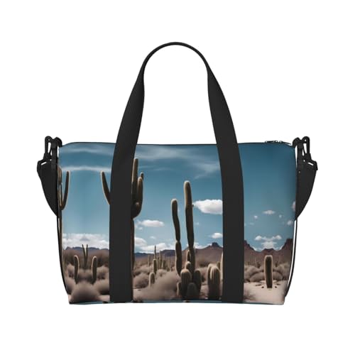 Phayah Schöne Kaktus-Reisetasche, Sporttasche, Turnbeutel, Schultertasche, Wochenendtasche, Übernachtungstasche für Damen, Schwarz, Einheitsgröße von PHAYAH