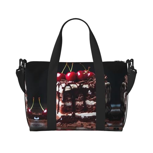 Phayah Schwarzwälder Kirschtorte Reisetasche, Sporttasche, Turnbeutel, Schultertasche, Wochenendtasche, Übernachtungstasche für Damen, Schwarz , Einheitsgröße von PHAYAH