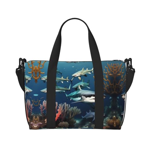 Phayah Sharks Under The Sea Weekender Taschen für Damen, Reisetasche, Übernachtung, Wochenendtasche, Sport, Fitnessstudio, Tragetasche, Crossbody-Tasche von PHAYAH