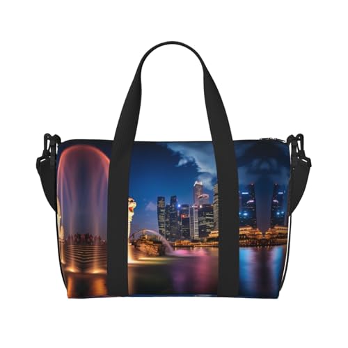Phayah Singapur Fischschwanz-Löwen-Reisetasche, Sporttasche, Turnbeutel, Schultertasche, Wochenendtasche, Übernachtungstasche für Damen, Schwarz , Einheitsgröße von PHAYAH