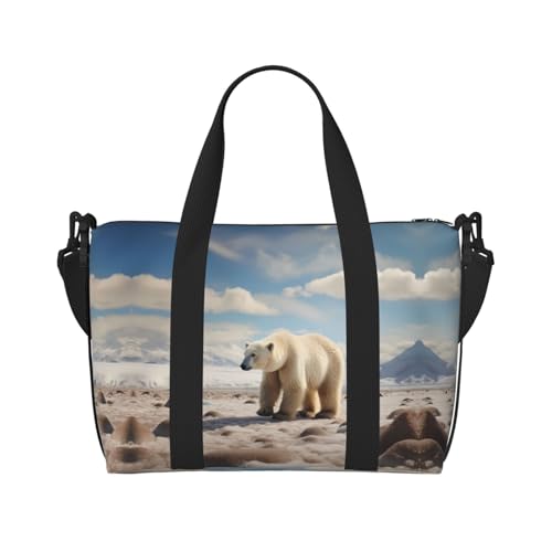 Phayah Stehender Eisbär. Reisetasche, Sporttasche, Turnbeutel, Schultertasche, Wochenendtasche, Übernachtungstasche für Damen, Schwarz , Einheitsgröße von PHAYAH