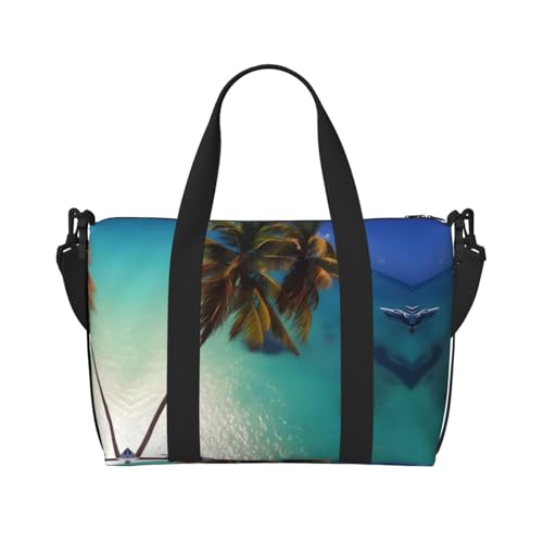 Phayah Strandtasche, Motiv: Kokosnuss, Sonnenschein, Sporttasche, Turnbeutel, Schultertasche, Wochenendtasche, Übernachtungstasche für Damen, Schwarz, Einheitsgröße von PHAYAH