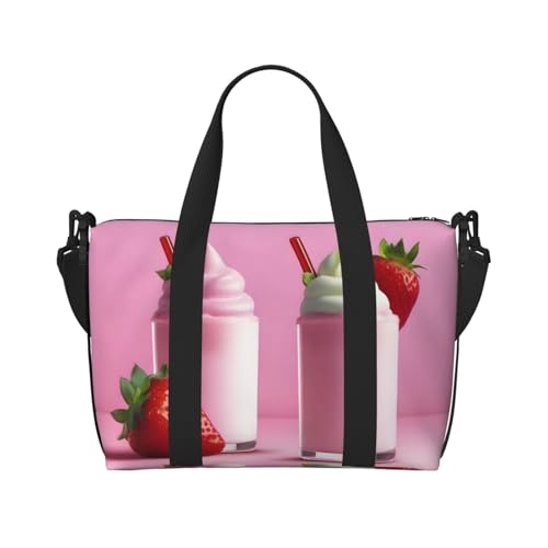 Phayah Süße Erdbeer-Milchshake-Reisetasche, Sporttasche, Turnbeutel, Schultertasche, Wochenendtasche, Übernachtungstasche für Damen, Schwarz , Einheitsgröße von PHAYAH