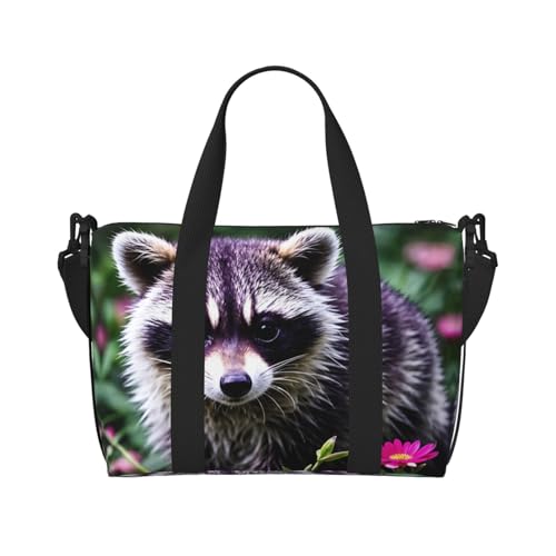 Phayah Süße Waschbär-Reisetasche, Sporttasche, Turnbeutel, Schultertasche, Wochenendtasche, Übernachtungstasche für Damen, Schwarz , Einheitsgröße von PHAYAH
