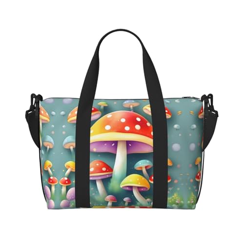 Phayah Süße farbige Pilz-Reisetasche, Sporttasche, Turnbeutel, Schultertasche, Wochenendtasche, Übernachtungstasche für Damen, Schwarz, Einheitsgröße, Schwarz, One Size von PHAYAH