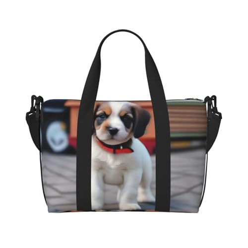 Phayah Süße weiße Welpen-Reisetasche, Sporttasche, Turnbeutel, Schultertasche, Wochenendtasche, Übernachtungstasche für Damen, Schwarz , Einheitsgröße von PHAYAH