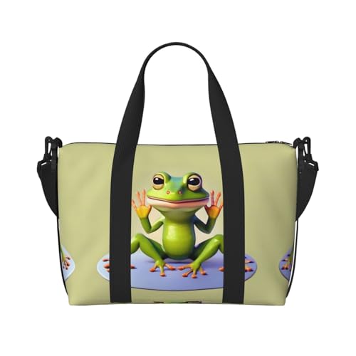 Phayah The Funny Frog Doing Yoga Travel Duffle Bag Weekender Overnight Gym Tote for Women Girls Shoulder Bag Workout Water Resistant, Schwarz , Einheitsgröße von PHAYAH