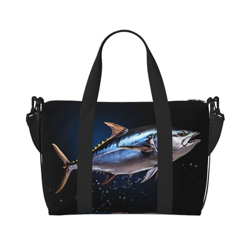 Phayah Thunfisch Reisetasche, Sporttasche, Turnbeutel, Schultertasche, Wochenendtasche, Übernachtungstasche für Damen, Schwarz , Einheitsgröße von PHAYAH