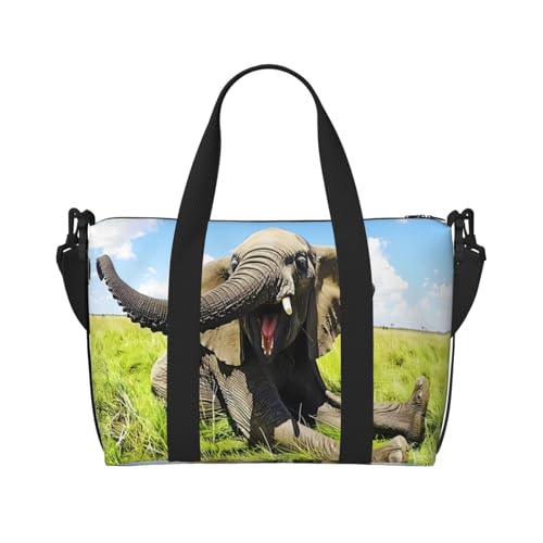 Phayah Trompeten-Elefanten-Reisetasche, Sporttasche, Turnbeutel, Schultertasche, Wochenendtasche, Übernachtungstasche für Damen, Schwarz , Einheitsgröße von PHAYAH