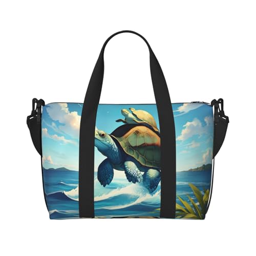 Phayah Turtle Ocean Sea Reisetasche, Sporttasche, Turnbeutel, Schultertasche, Wochenendtasche, Übernachtungstasche für Damen, Schwarz , Einheitsgröße von PHAYAH