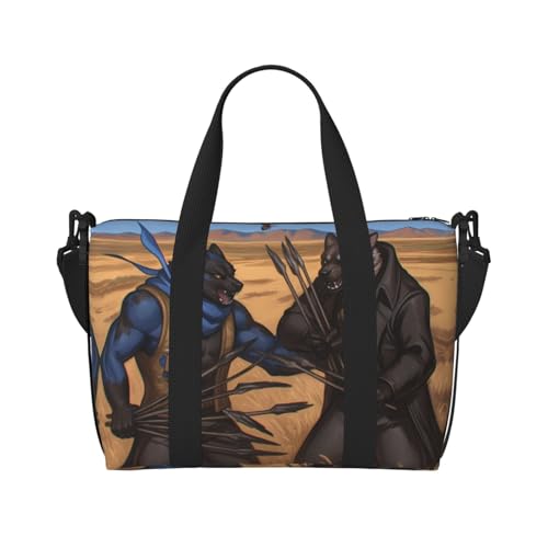 Phayah Two Fighting Wölves Weekender Taschen für Damen, Reisetasche, Übernachtung, Wochenendtasche, Sport, Fitnessstudio, Tragetasche, Crossbody-Tasche von PHAYAH