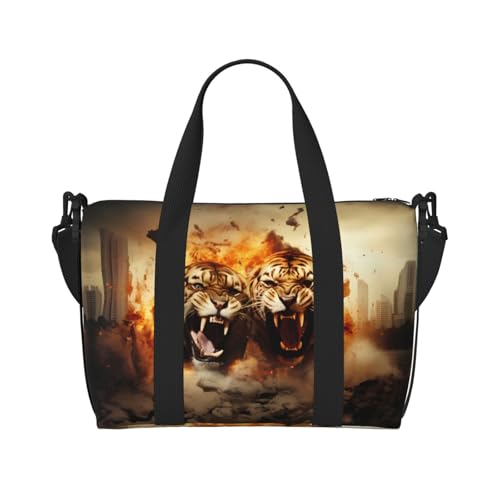 Phayah Two Tigers On Fire Weekender-Tasche für Damen, Reisetasche, Übernachtung, Wochenendtasche, Sport, Fitnessstudio, Tragetasche, Crossbody-Tasche von PHAYAH